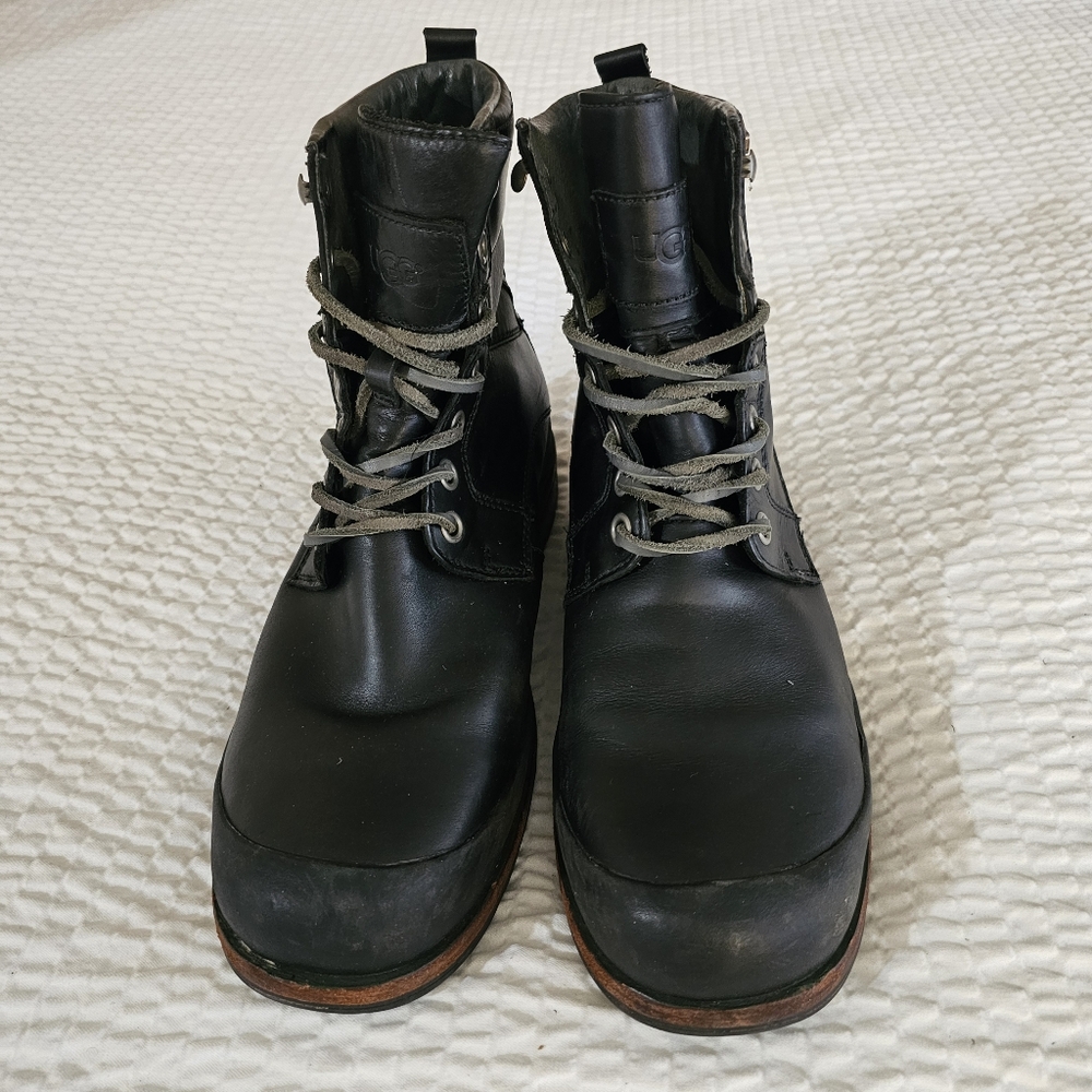 UGG 'Howell' Mens Size 11 Med Grizzly Black Leather Work Combat Boots Waterproof